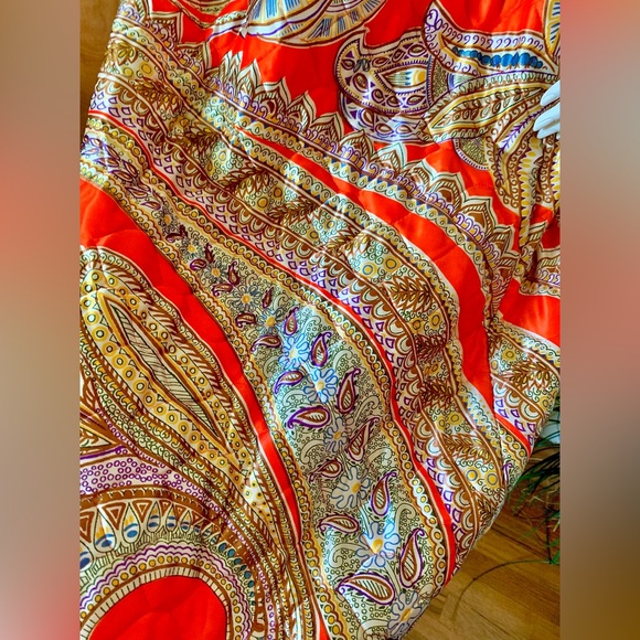 NWT! VTG 70s Maxi Skirt Attached Shorts Hot Pants Quilted Orange Psychedelic - Picture 6 of 14